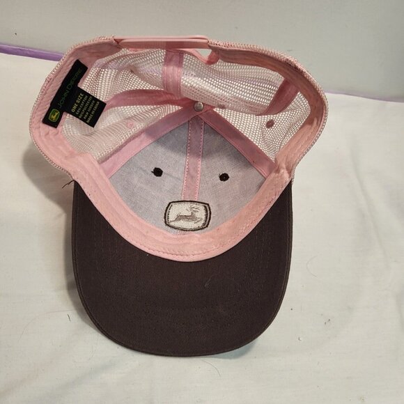 John Deere Pink Brown Hat Snapback Baseball Vintage Cap Dad Trucker - Picture 8 of 12